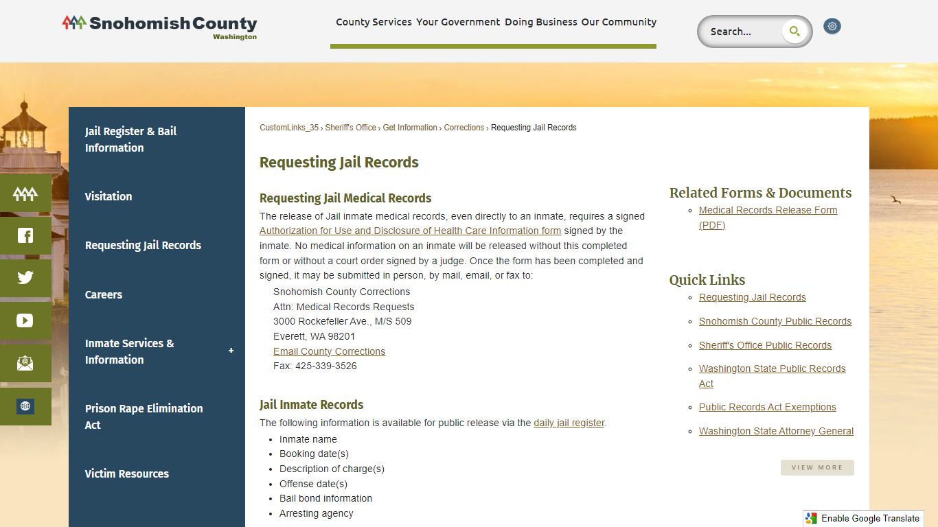 Requesting Jail Records - Snohomish County, WA
